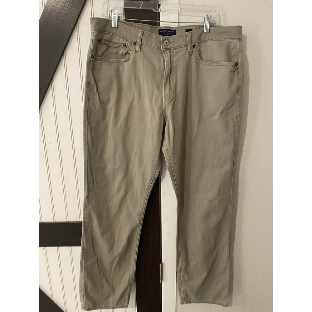 Lucky Brand 121 Slim Straight Men Pants 36/30 Mid Rise Beige Khaki Casual